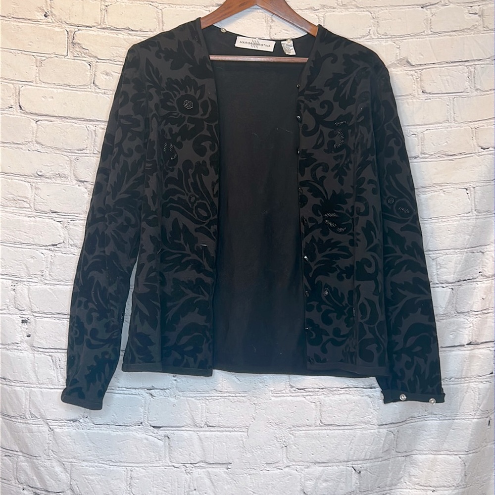 Marisa Christina Black Beaded & Velvet Sweater Size X-Large Excellent Condition